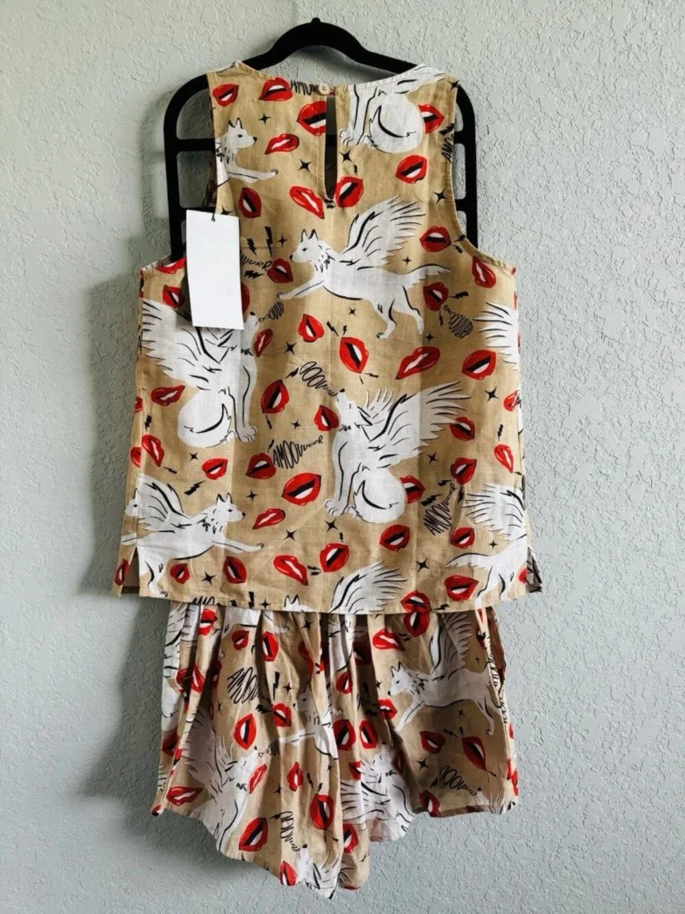 NWT Las Surenas Wolf Kisses Linen Top + Shorts Set sz S - Picture 5 of 7